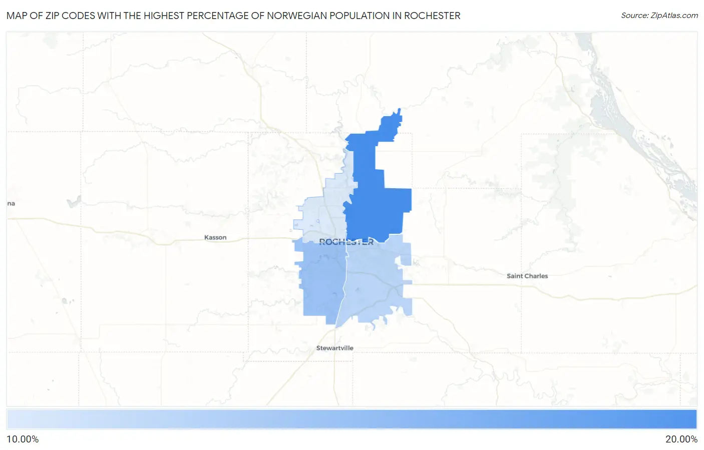 Zip Codes with the Highest Percentage of Norwegian Population in Rochester Map