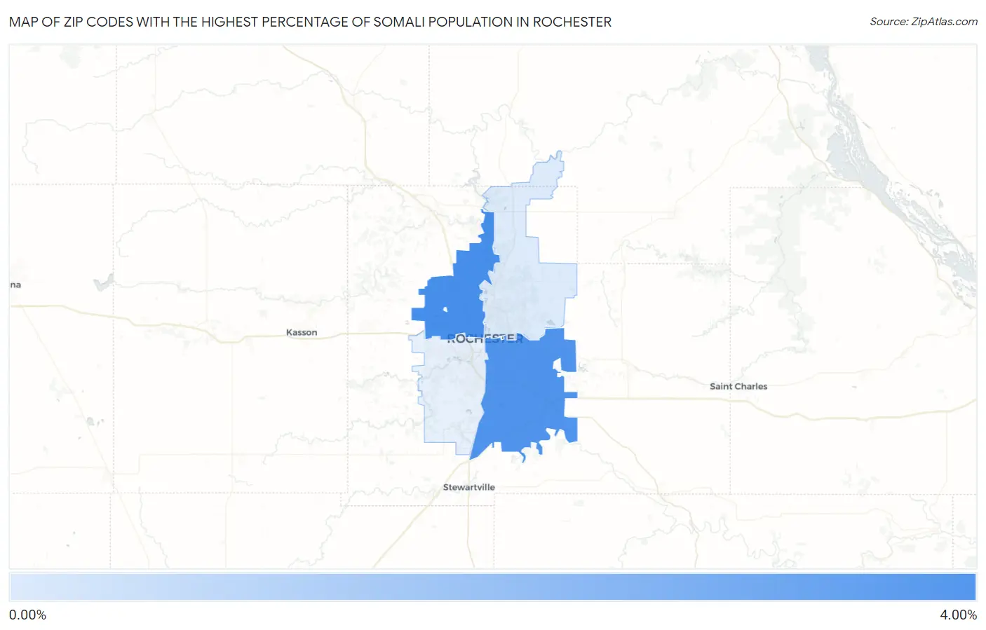 Zip Codes with the Highest Percentage of Somali Population in Rochester Map