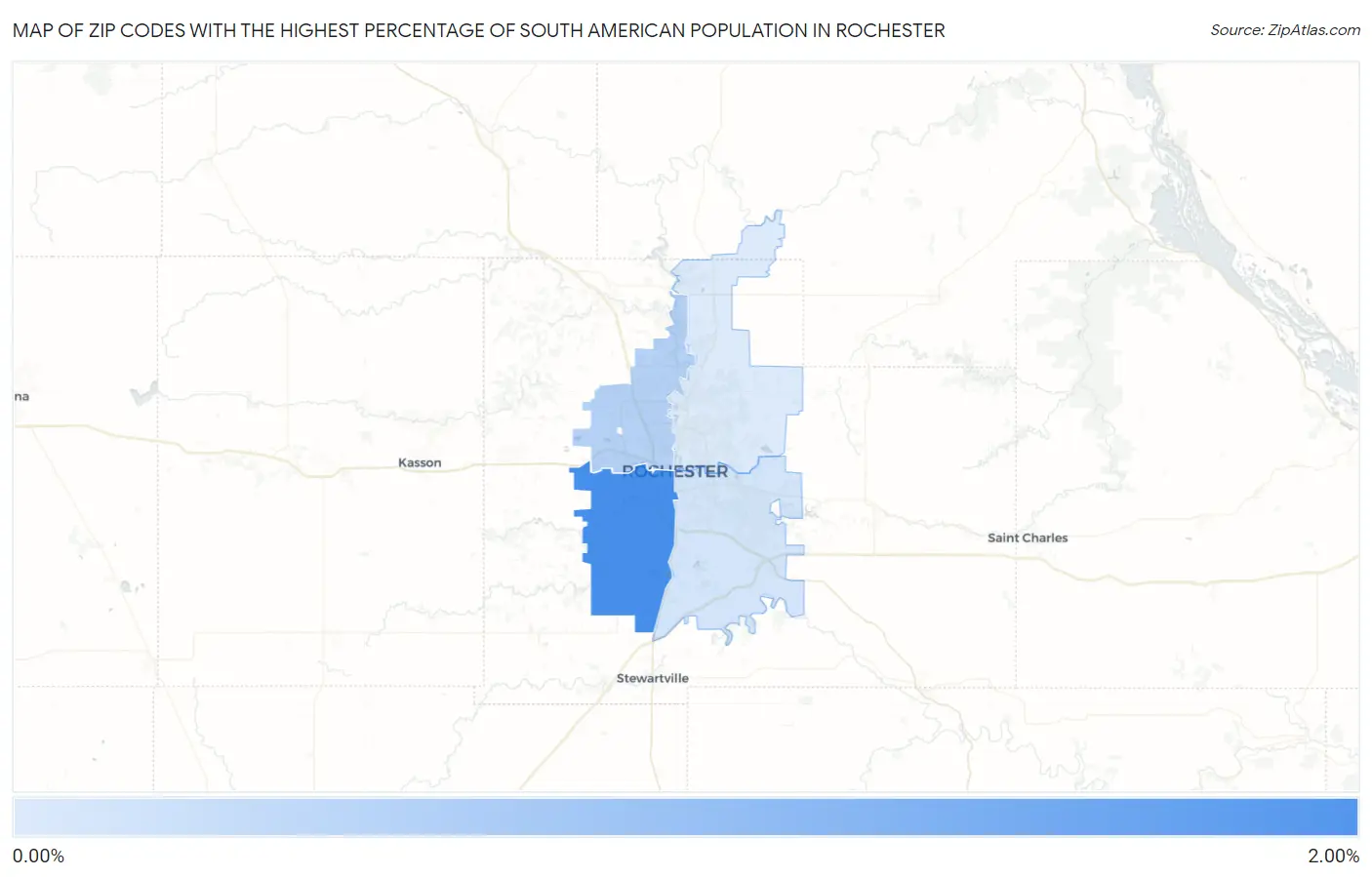 Zip Codes with the Highest Percentage of South American Population in Rochester Map