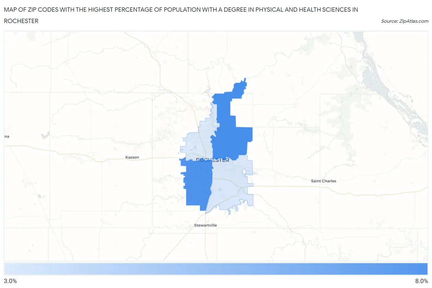 Zip Codes with the Highest Percentage of Population with a Degree in Physical and Health Sciences in Rochester Map