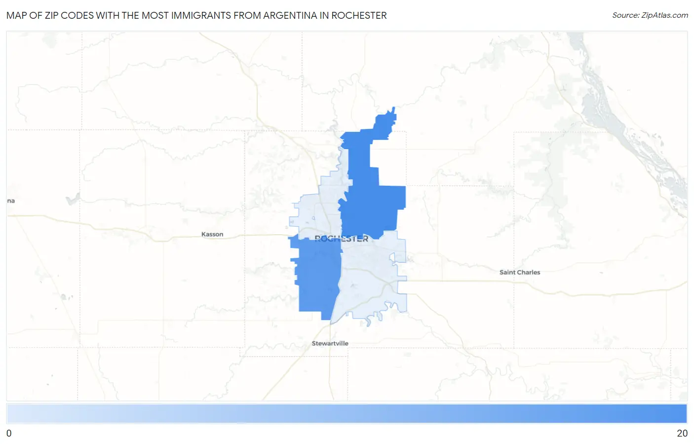 Zip Codes with the Most Immigrants from Argentina in Rochester Map