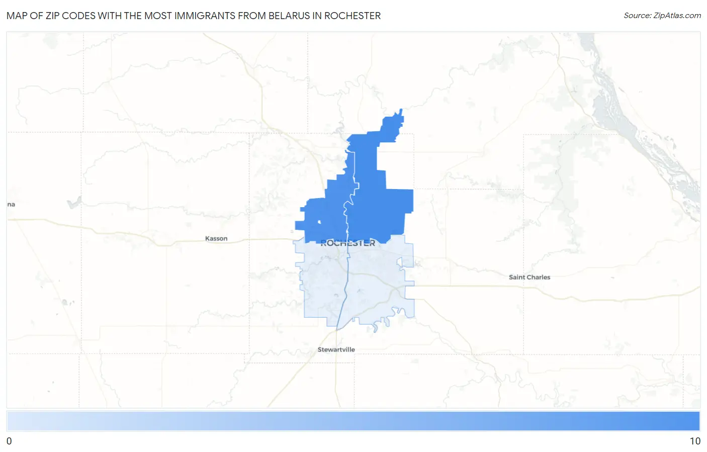 Zip Codes with the Most Immigrants from Belarus in Rochester Map