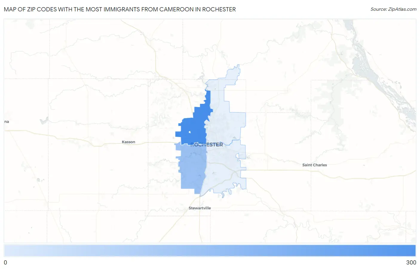 Zip Codes with the Most Immigrants from Cameroon in Rochester Map