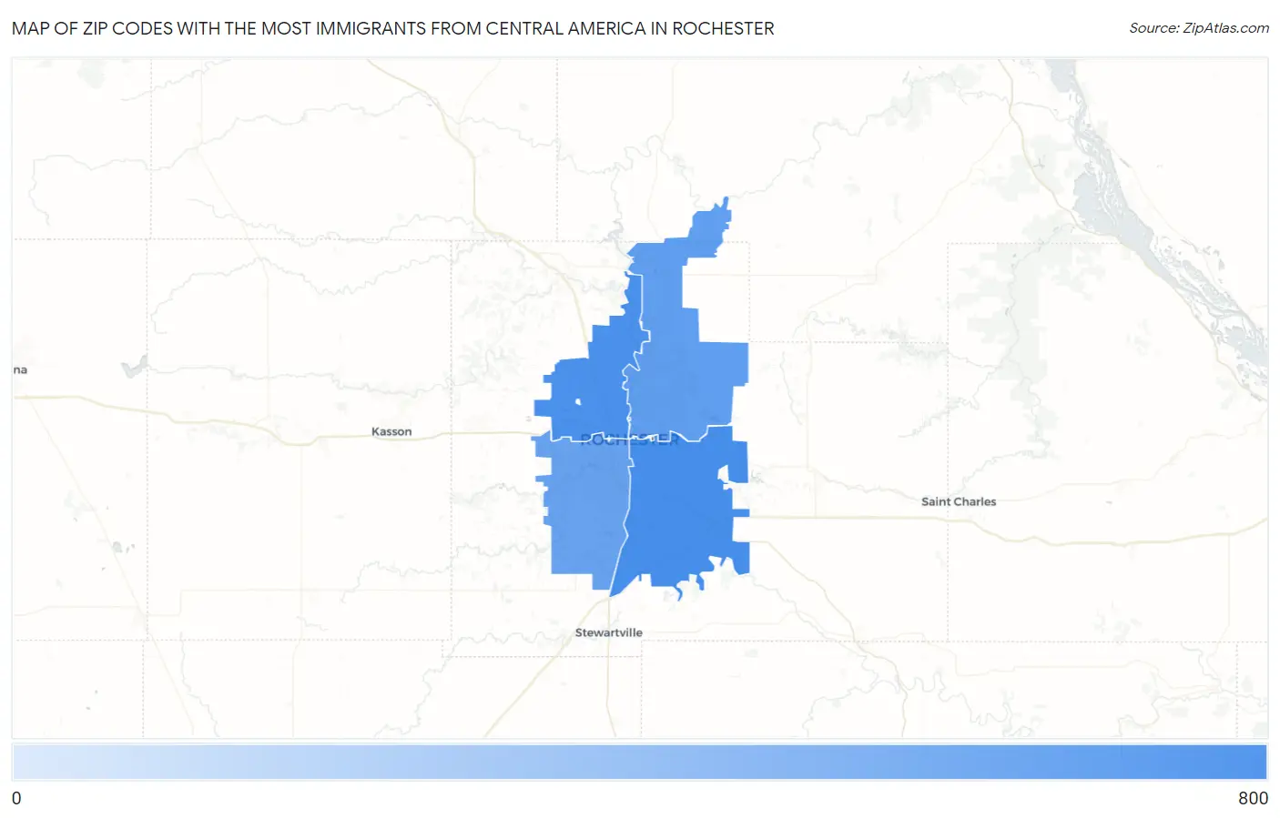 Zip Codes with the Most Immigrants from Central America in Rochester Map