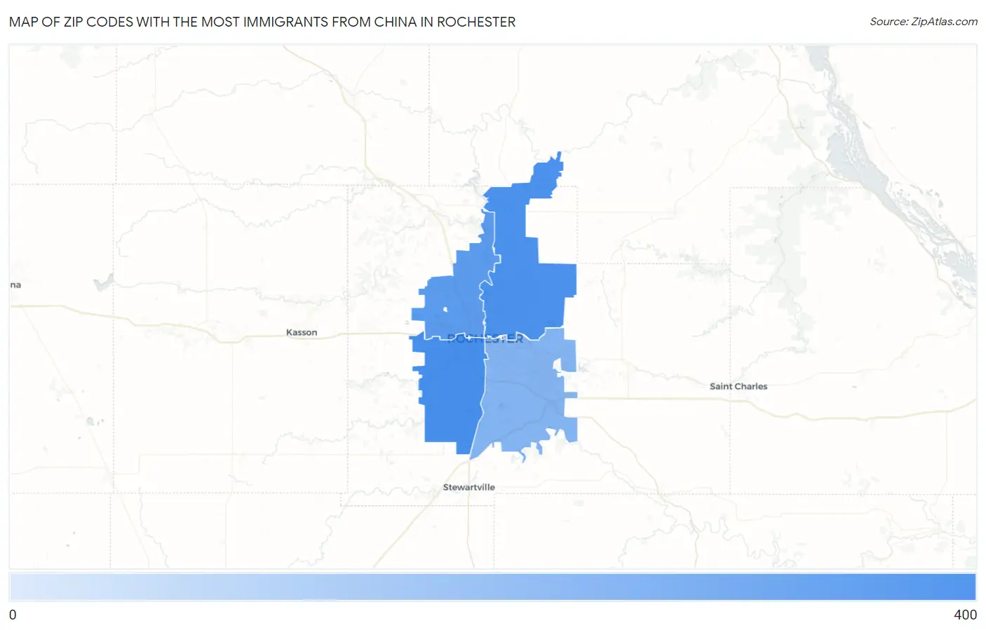 Zip Codes with the Most Immigrants from China in Rochester Map