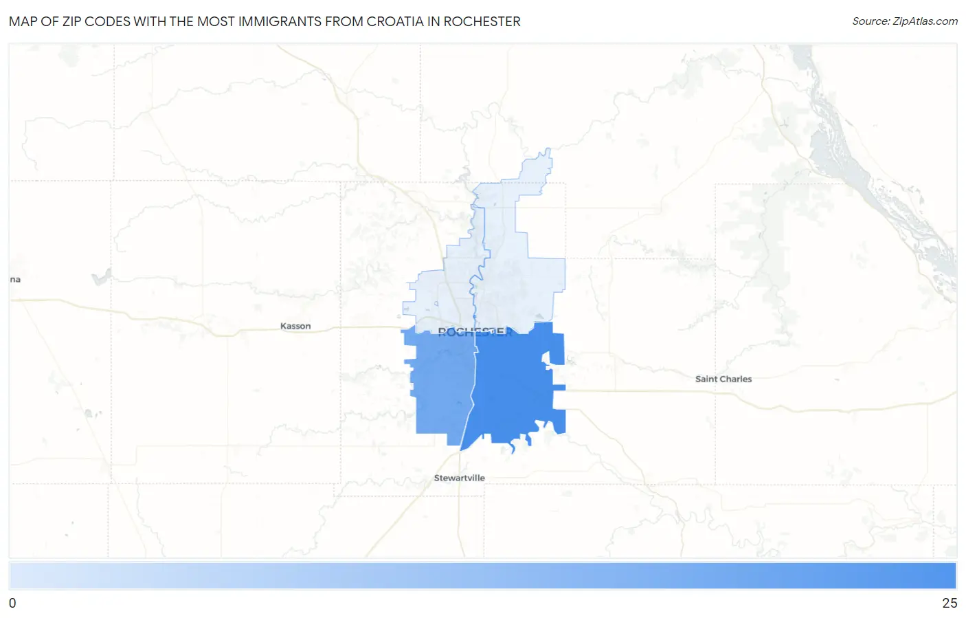 Zip Codes with the Most Immigrants from Croatia in Rochester Map