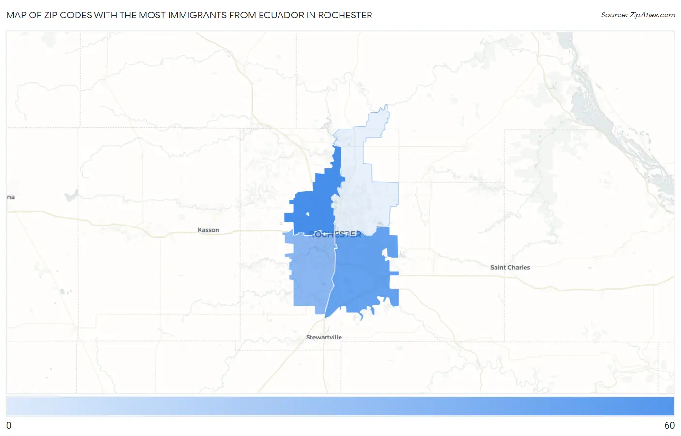 Zip Codes with the Most Immigrants from Ecuador in Rochester Map
