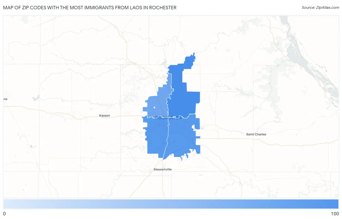 Zip Codes with the Most Immigrants from Laos in Rochester Map