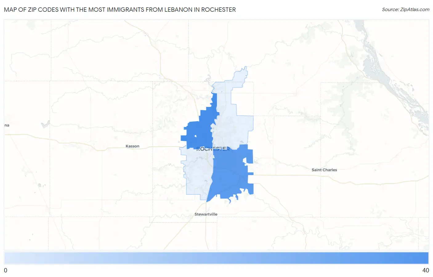 Zip Codes with the Most Immigrants from Lebanon in Rochester Map