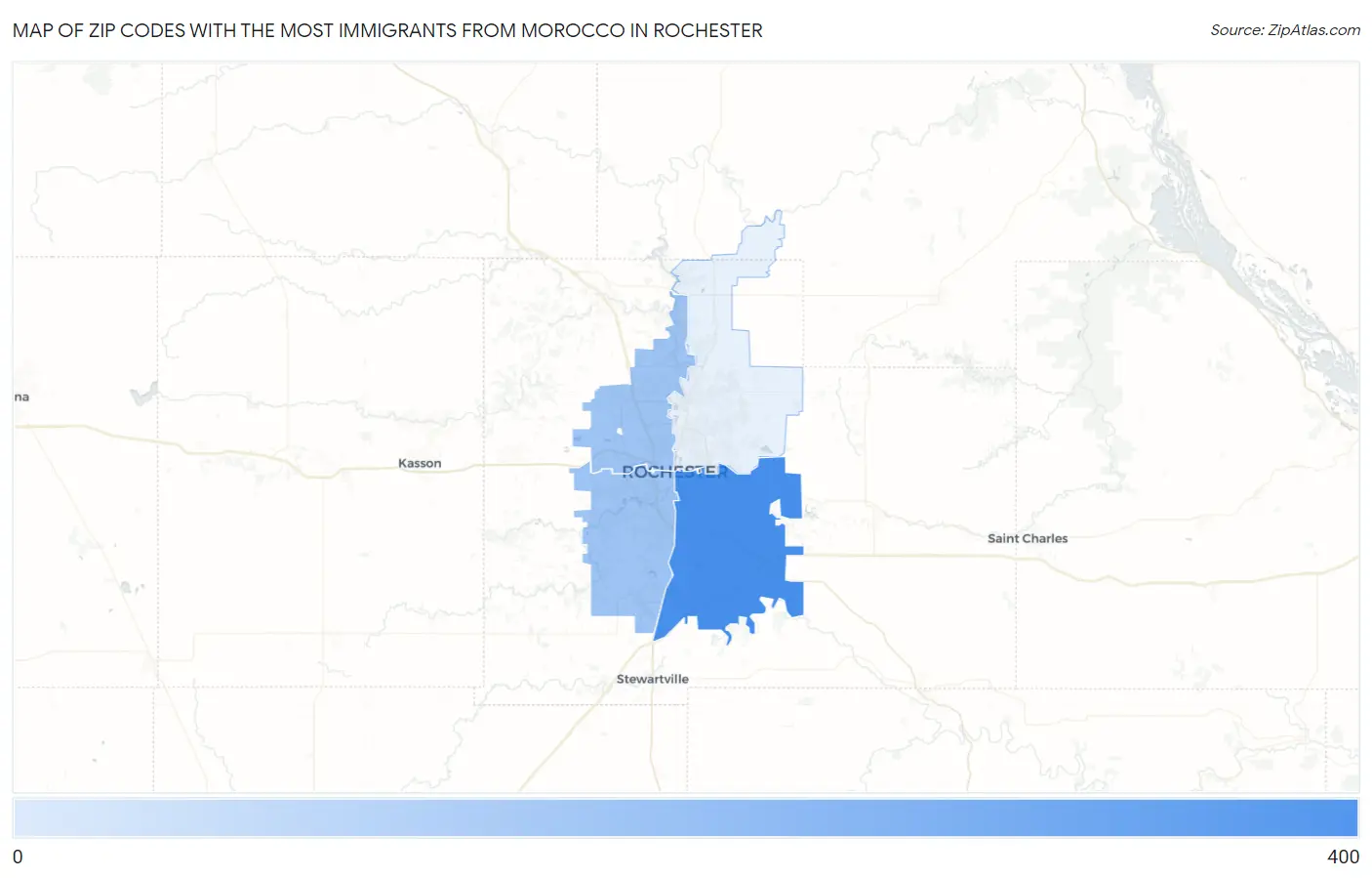 Zip Codes with the Most Immigrants from Morocco in Rochester Map