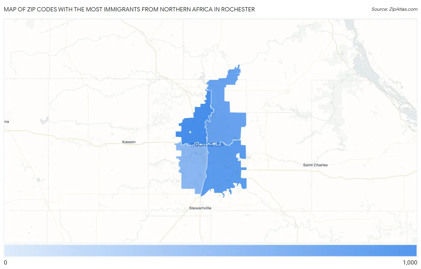 Zip Codes with the Most Immigrants from Northern Africa in Rochester Map