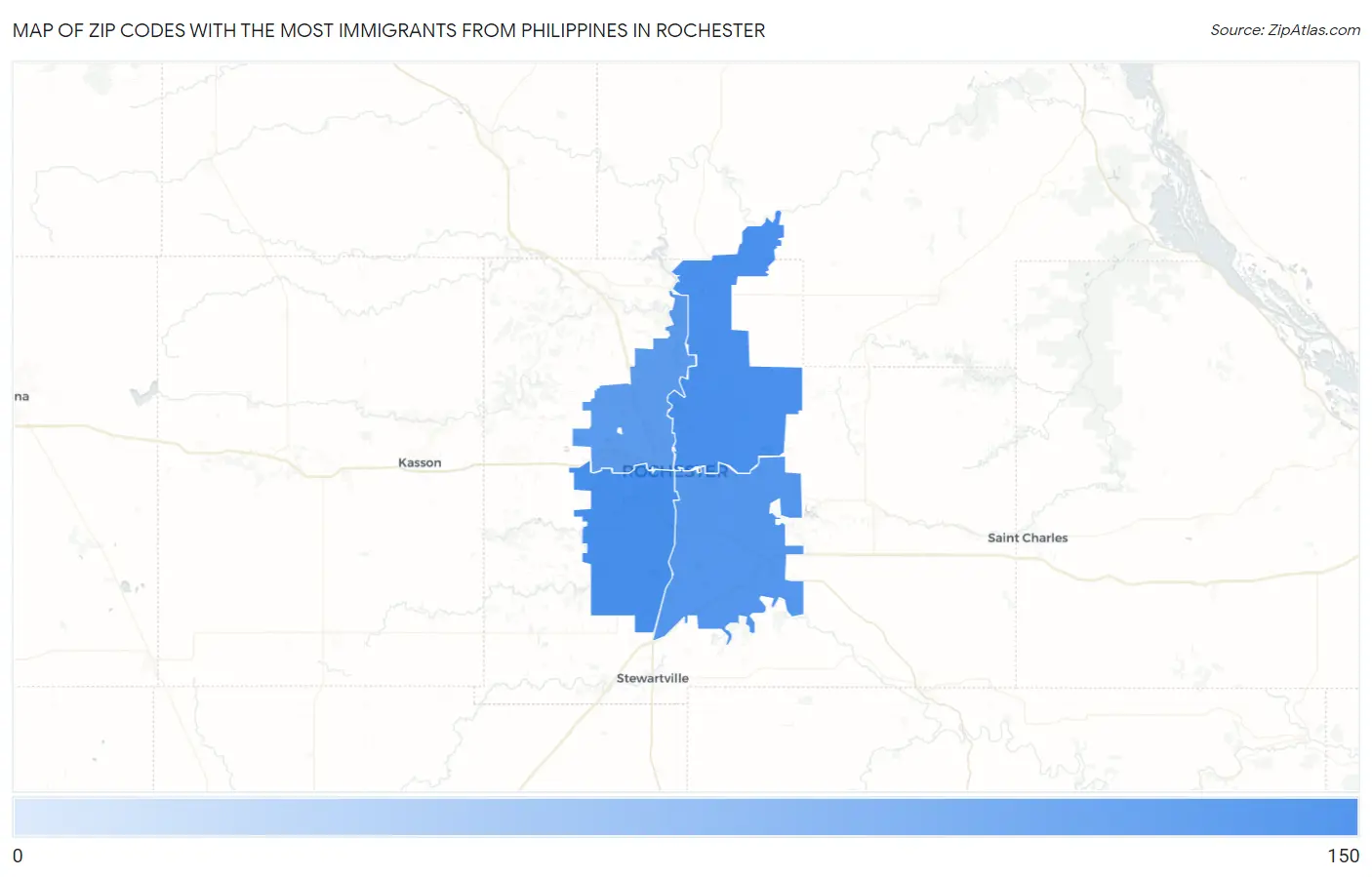 Zip Codes with the Most Immigrants from Philippines in Rochester Map