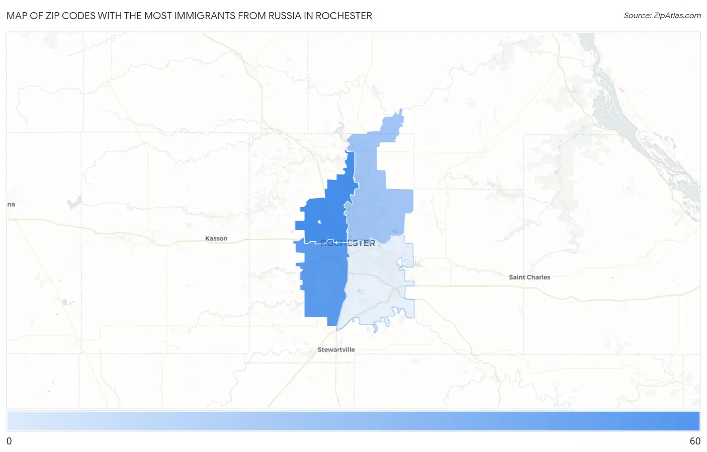 Zip Codes with the Most Immigrants from Russia in Rochester Map