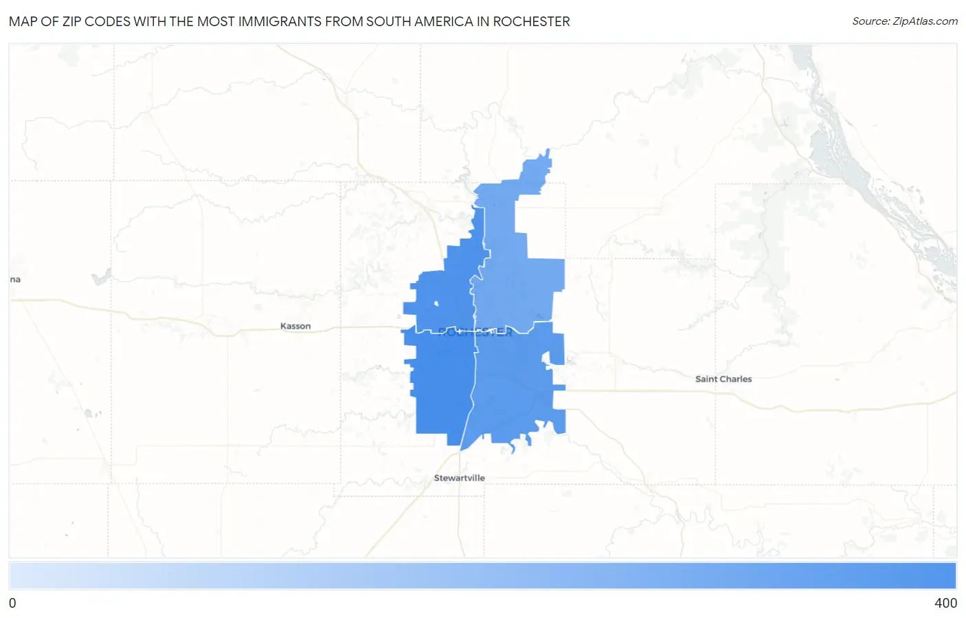 Zip Codes with the Most Immigrants from South America in Rochester Map