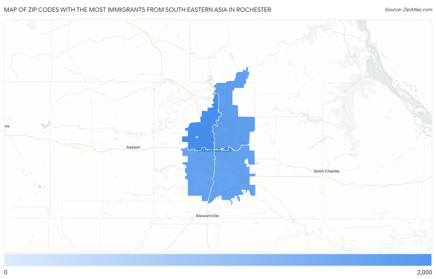 Zip Codes with the Most Immigrants from South Eastern Asia in Rochester Map