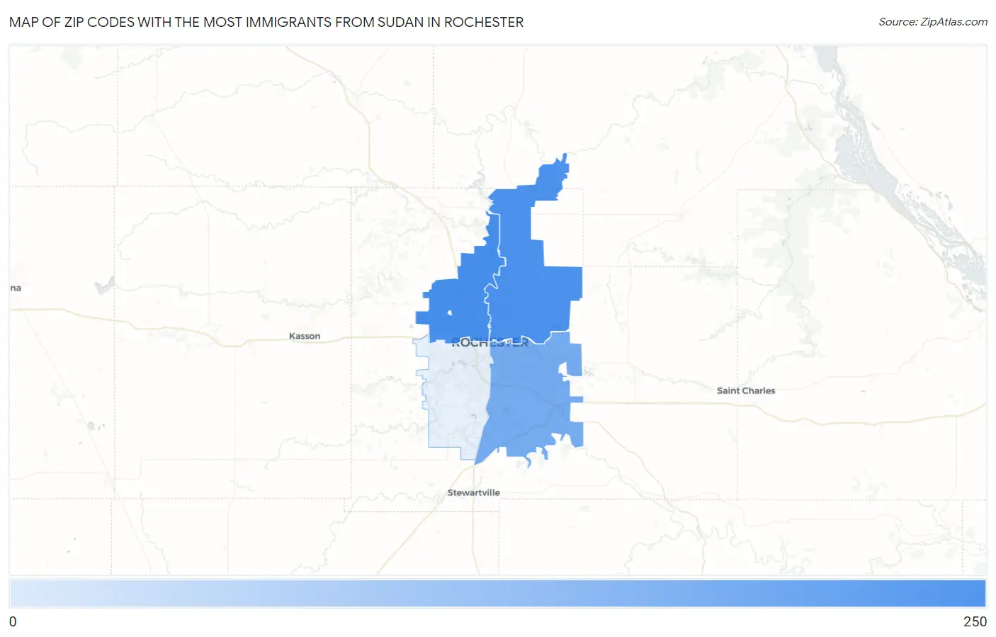 Zip Codes with the Most Immigrants from Sudan in Rochester Map