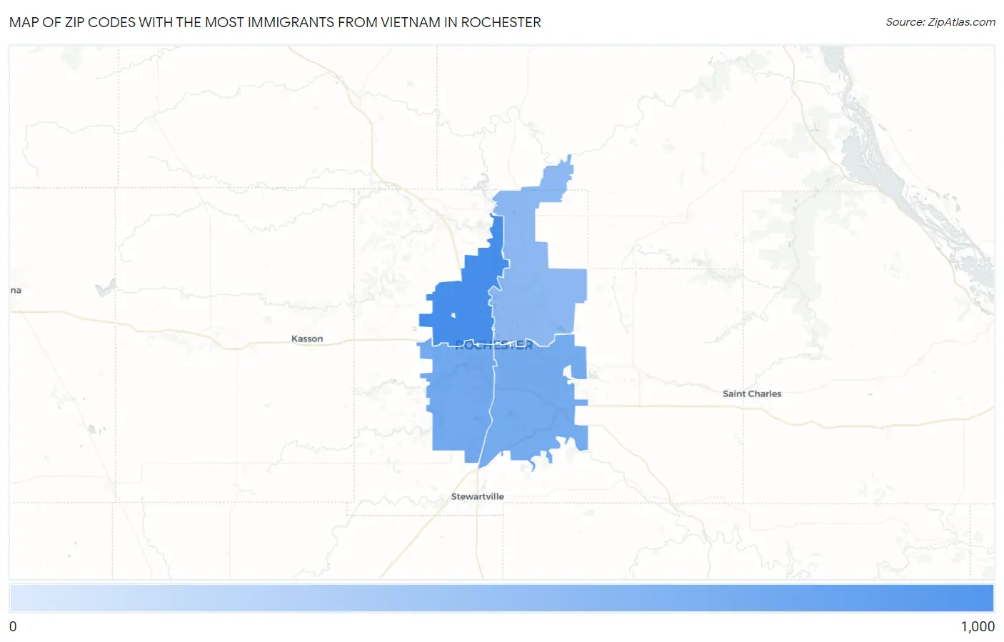 Zip Codes with the Most Immigrants from Vietnam in Rochester Map