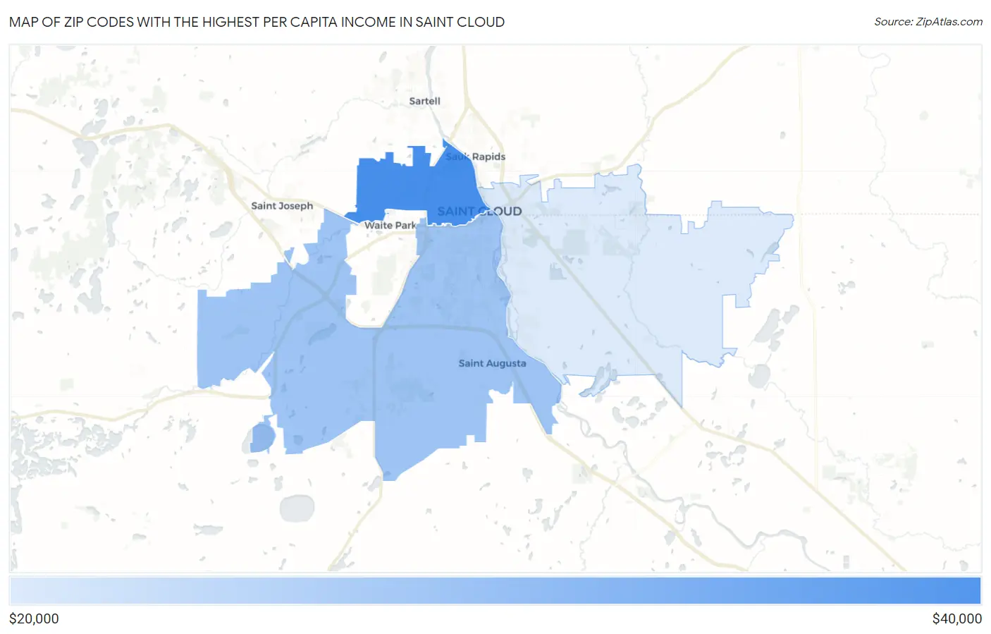 Zip Codes with the Highest Per Capita Income in Saint Cloud Map