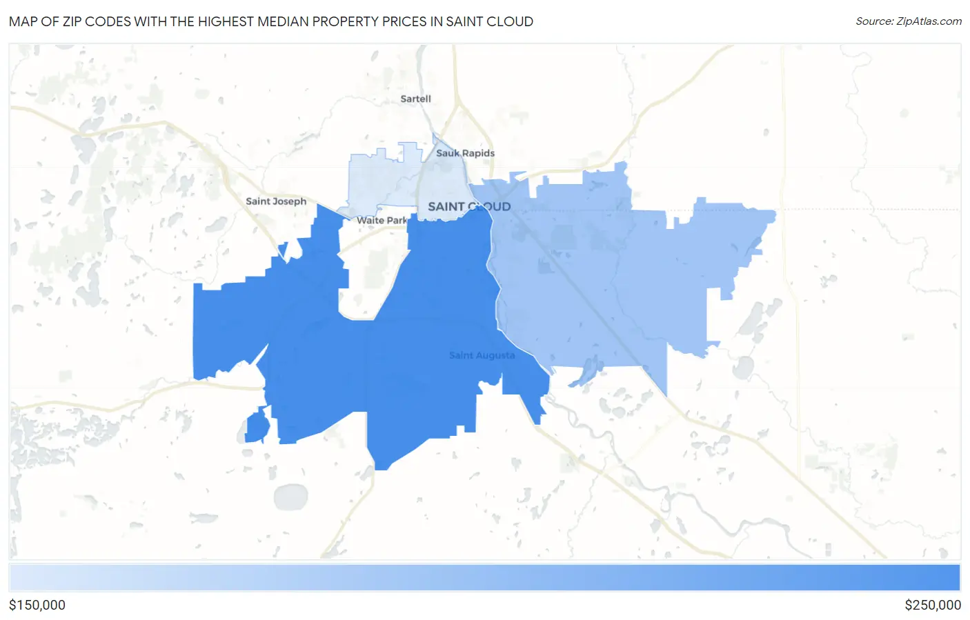 Zip Codes with the Highest Median Property Prices in Saint Cloud Map