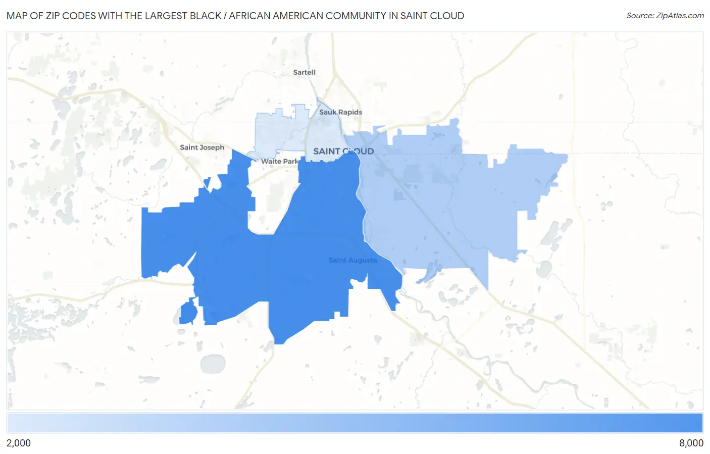 Zip Codes with the Largest Black / African American Community in Saint Cloud Map