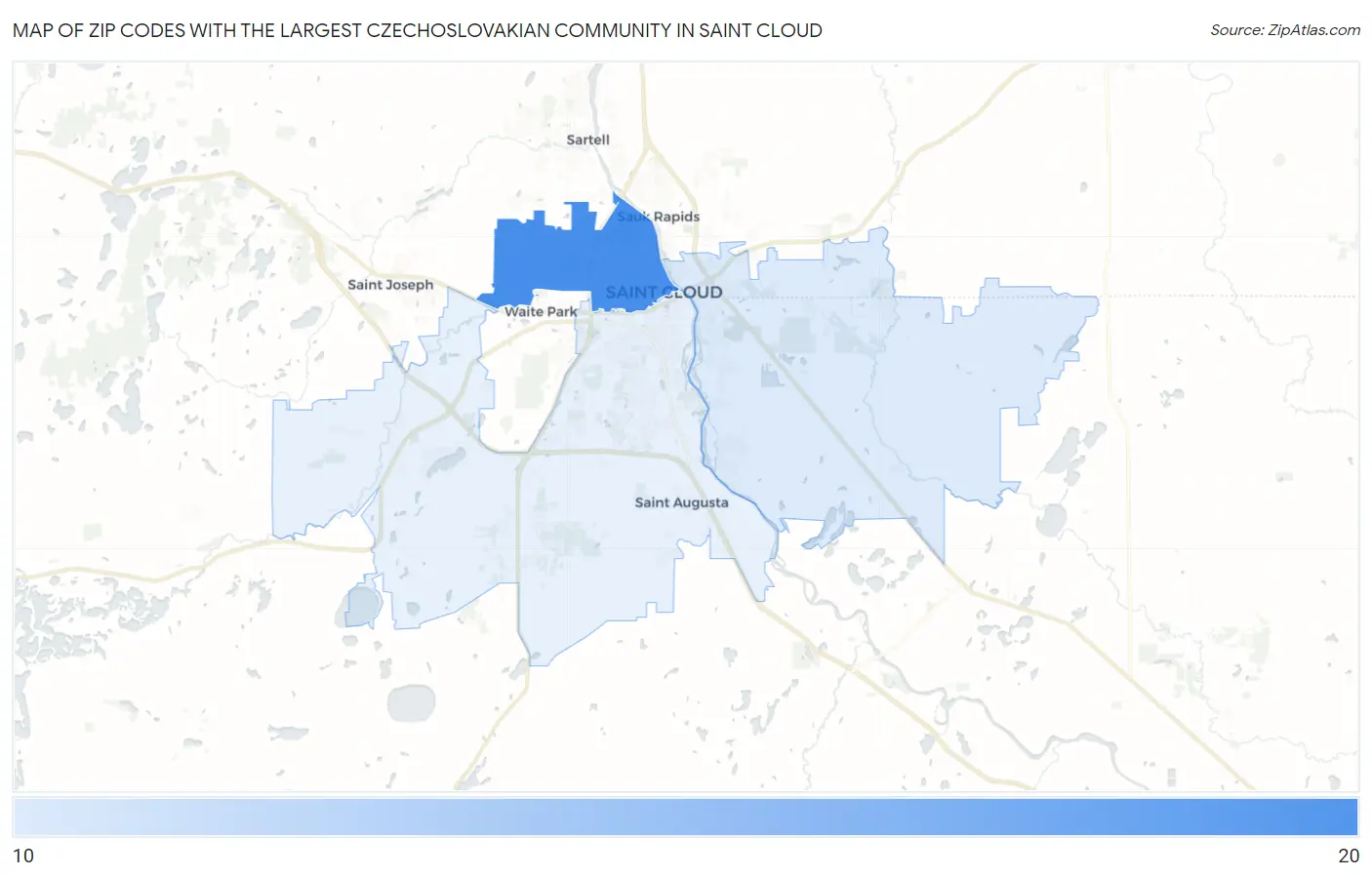 Zip Codes with the Largest Czechoslovakian Community in Saint Cloud Map
