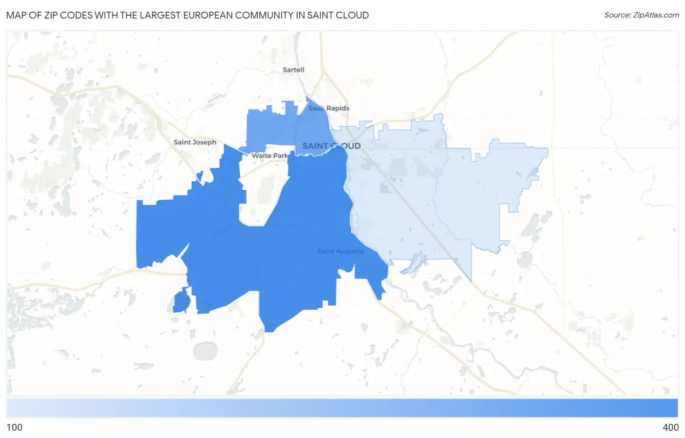 Zip Codes with the Largest European Community in Saint Cloud Map