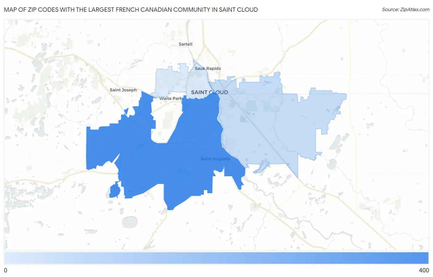Zip Codes with the Largest French Canadian Community in Saint Cloud Map