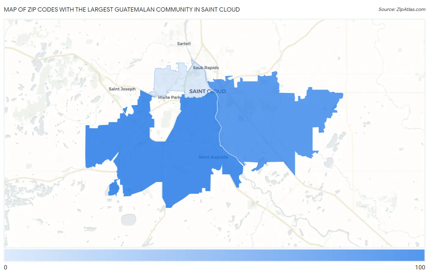 Zip Codes with the Largest Guatemalan Community in Saint Cloud Map