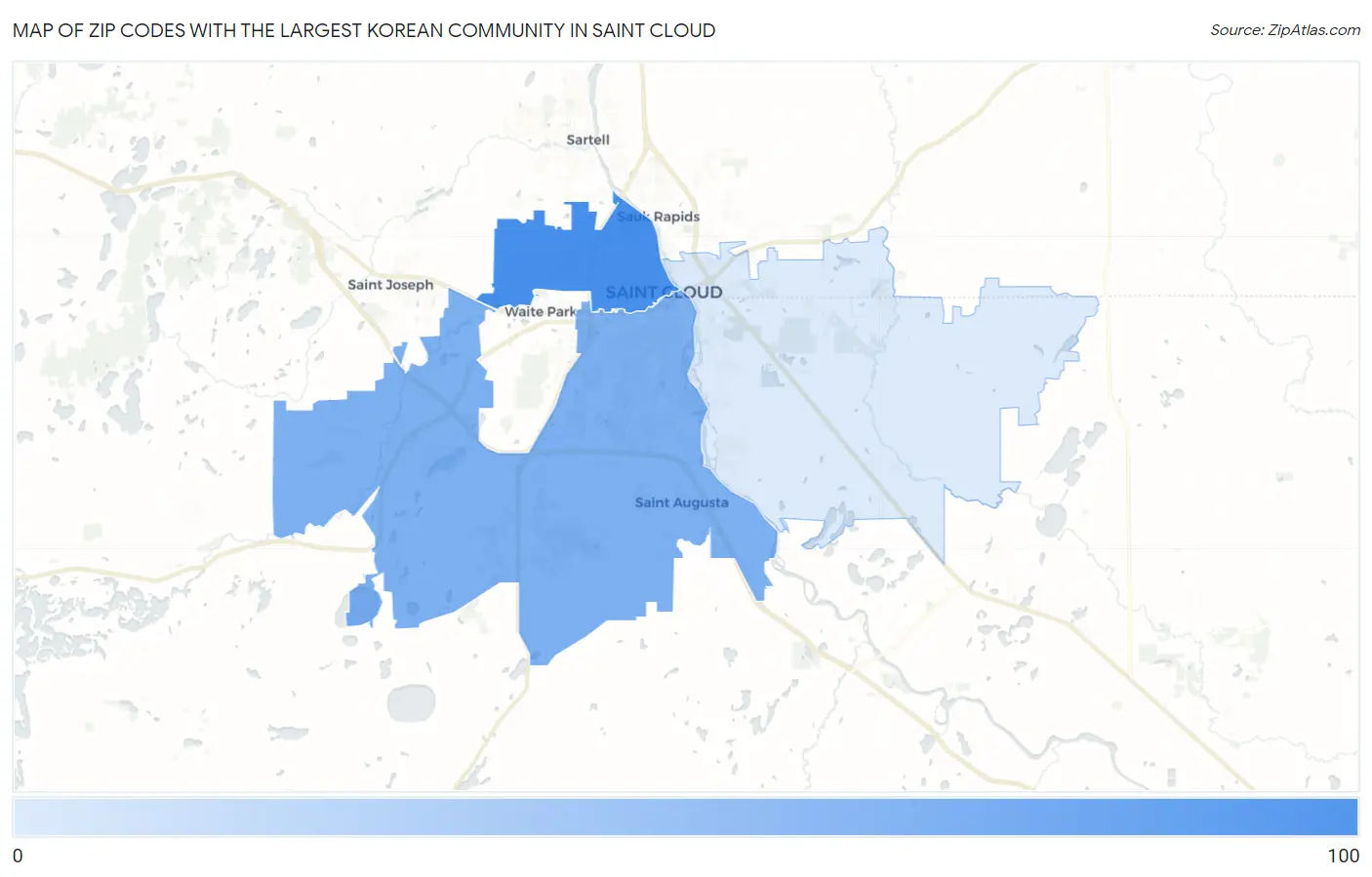 Zip Codes with the Largest Korean Community in Saint Cloud Map