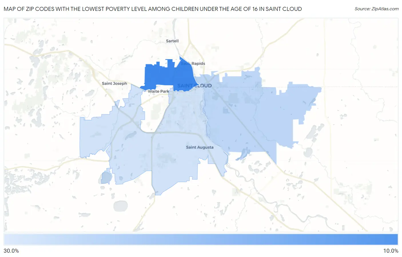 Zip Codes with the Lowest Poverty Level Among Children Under the Age of 16 in Saint Cloud Map