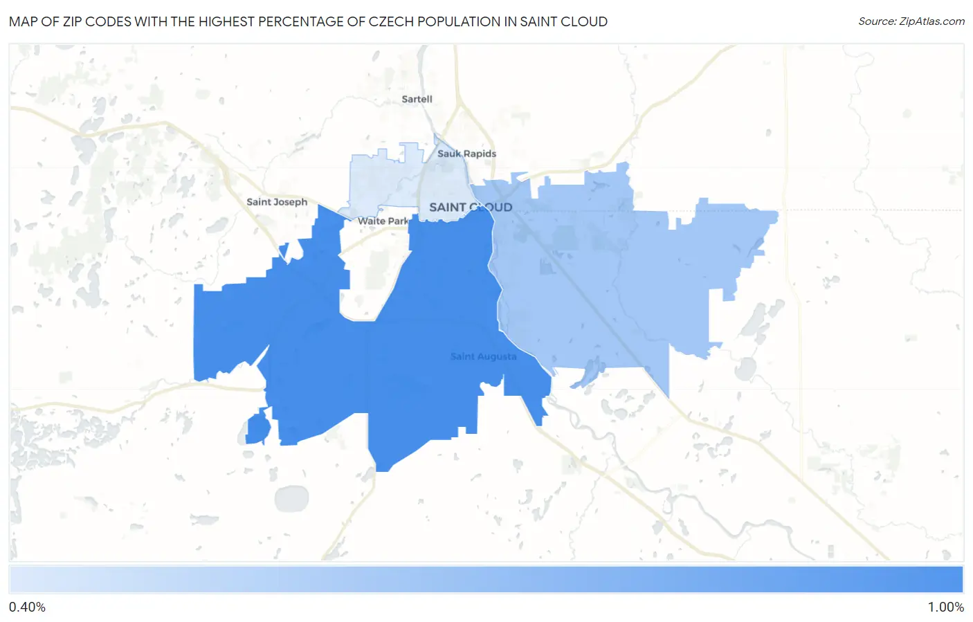 Zip Codes with the Highest Percentage of Czech Population in Saint Cloud Map