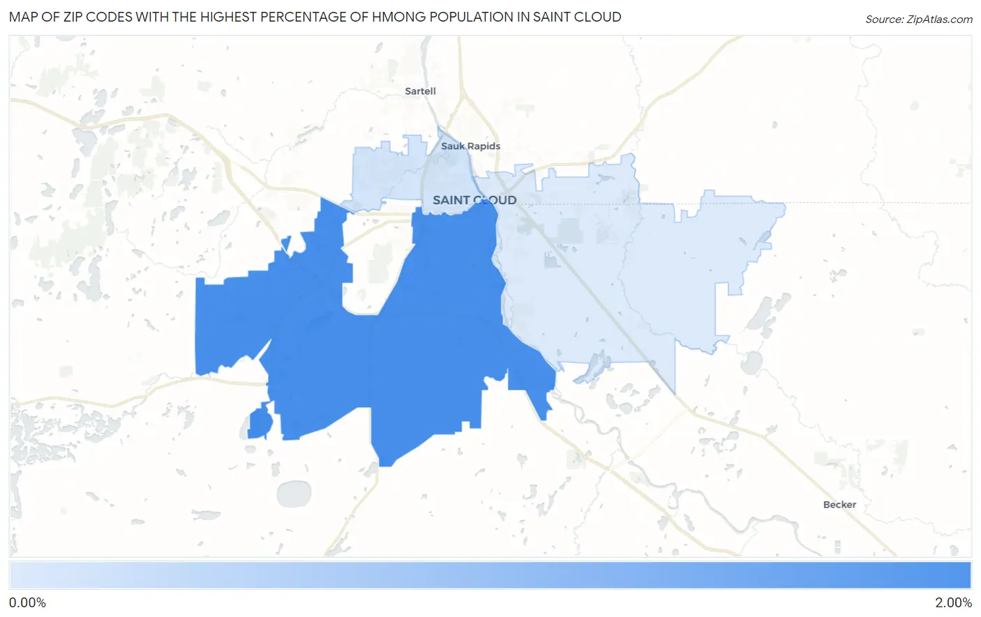 Zip Codes with the Highest Percentage of Hmong Population in Saint Cloud Map