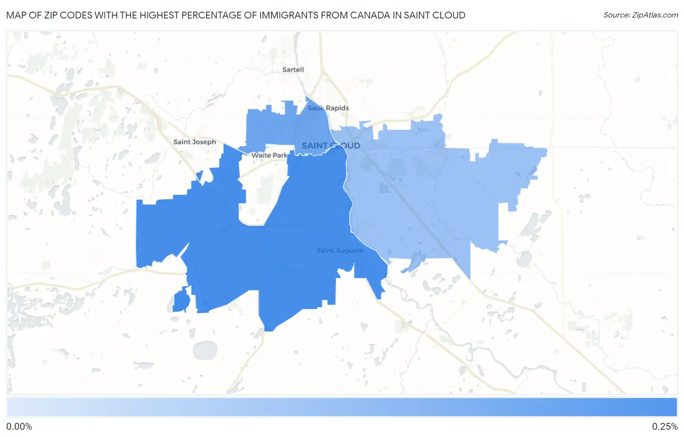 Zip Codes with the Highest Percentage of Immigrants from Canada in Saint Cloud Map