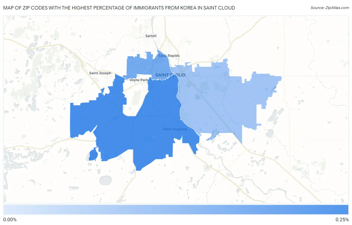 Zip Codes with the Highest Percentage of Immigrants from Korea in Saint Cloud Map