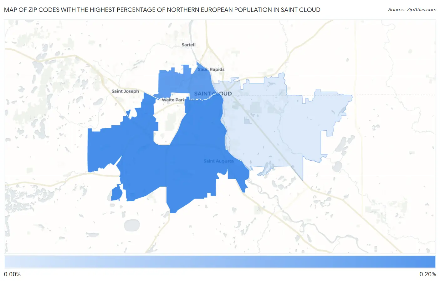 Zip Codes with the Highest Percentage of Northern European Population in Saint Cloud Map