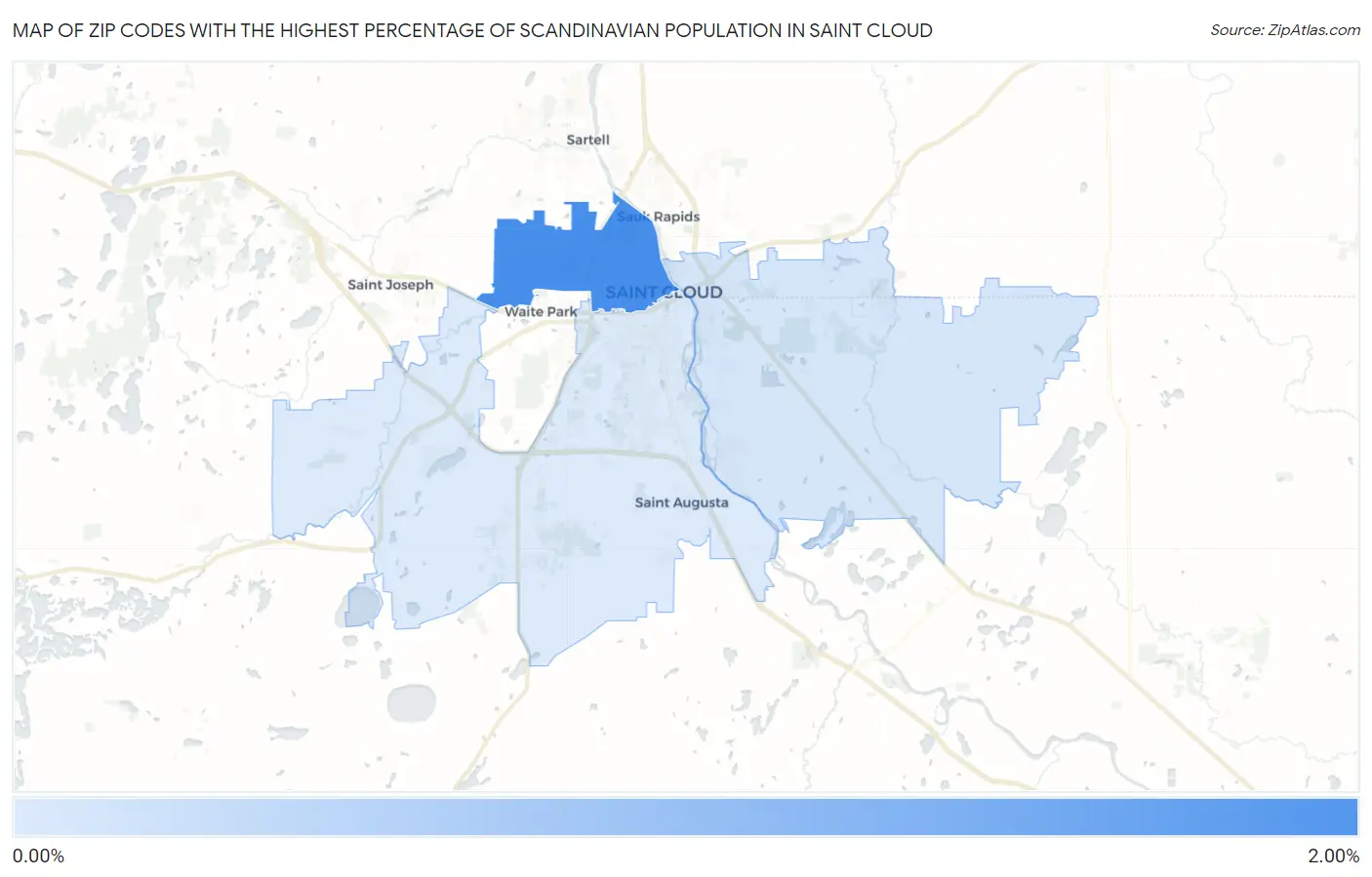 Zip Codes with the Highest Percentage of Scandinavian Population in Saint Cloud Map