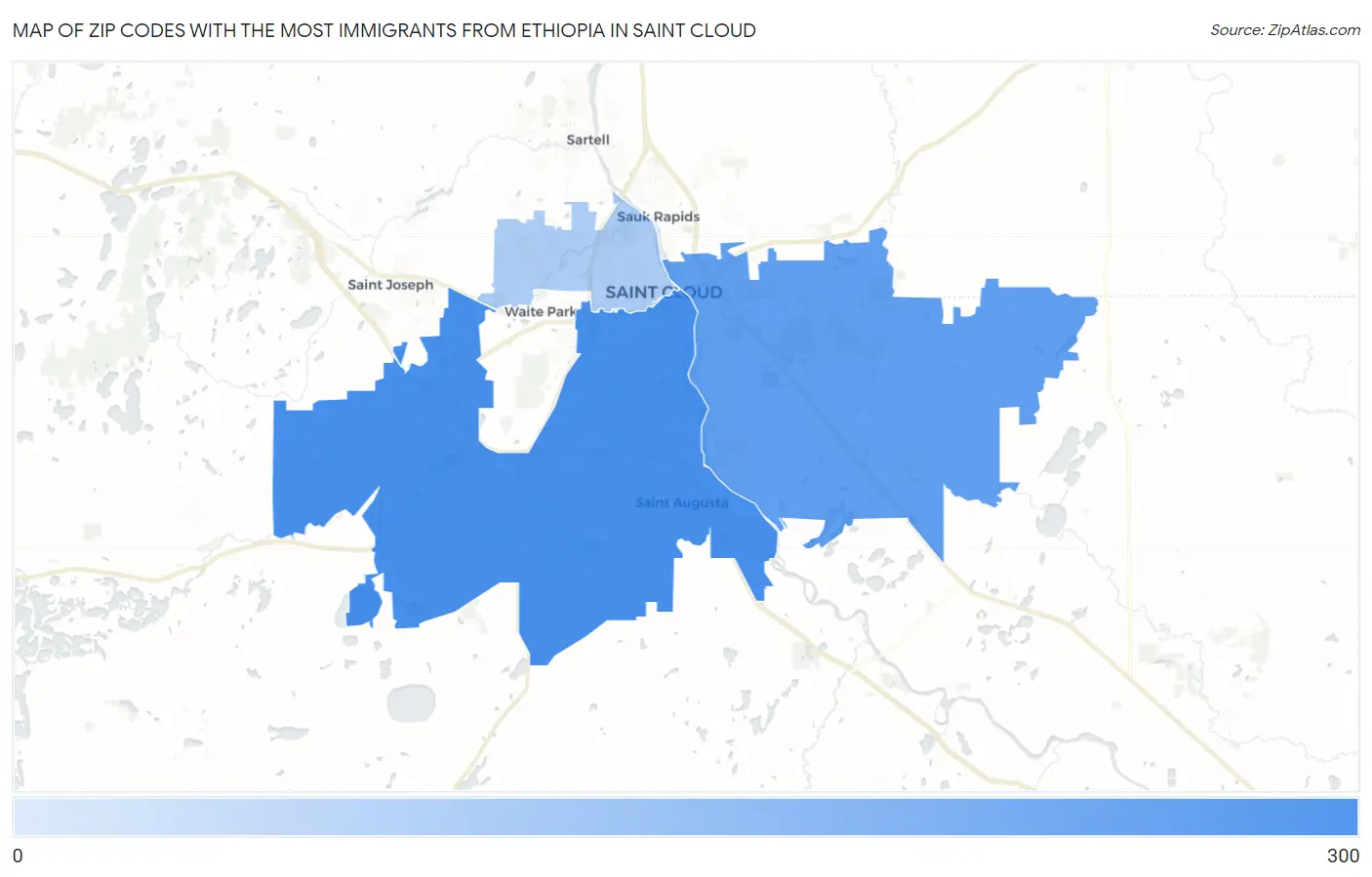 Zip Codes with the Most Immigrants from Ethiopia in Saint Cloud Map