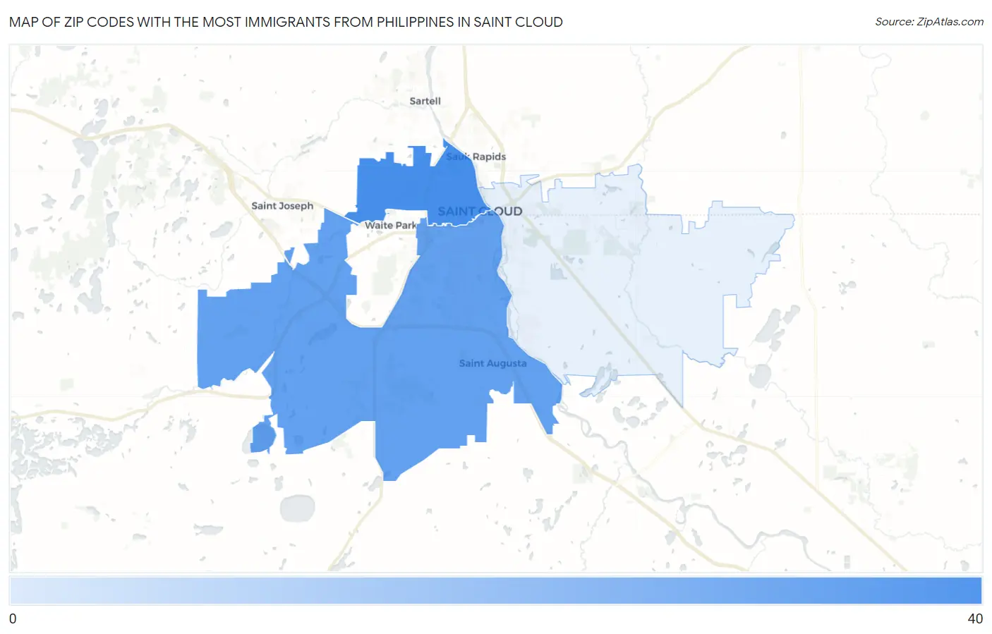 Zip Codes with the Most Immigrants from Philippines in Saint Cloud Map