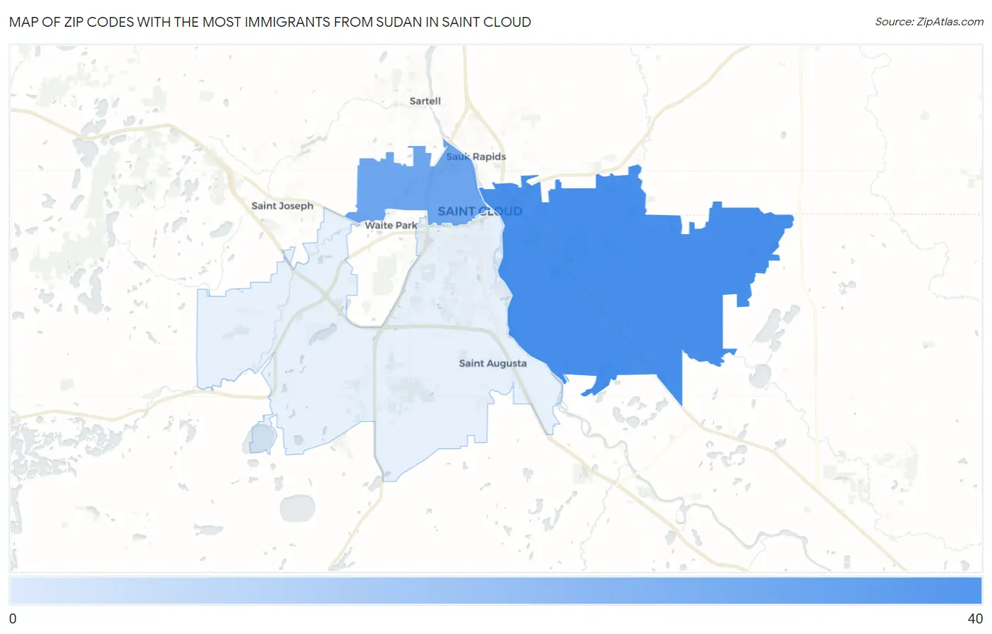 Zip Codes with the Most Immigrants from Sudan in Saint Cloud Map