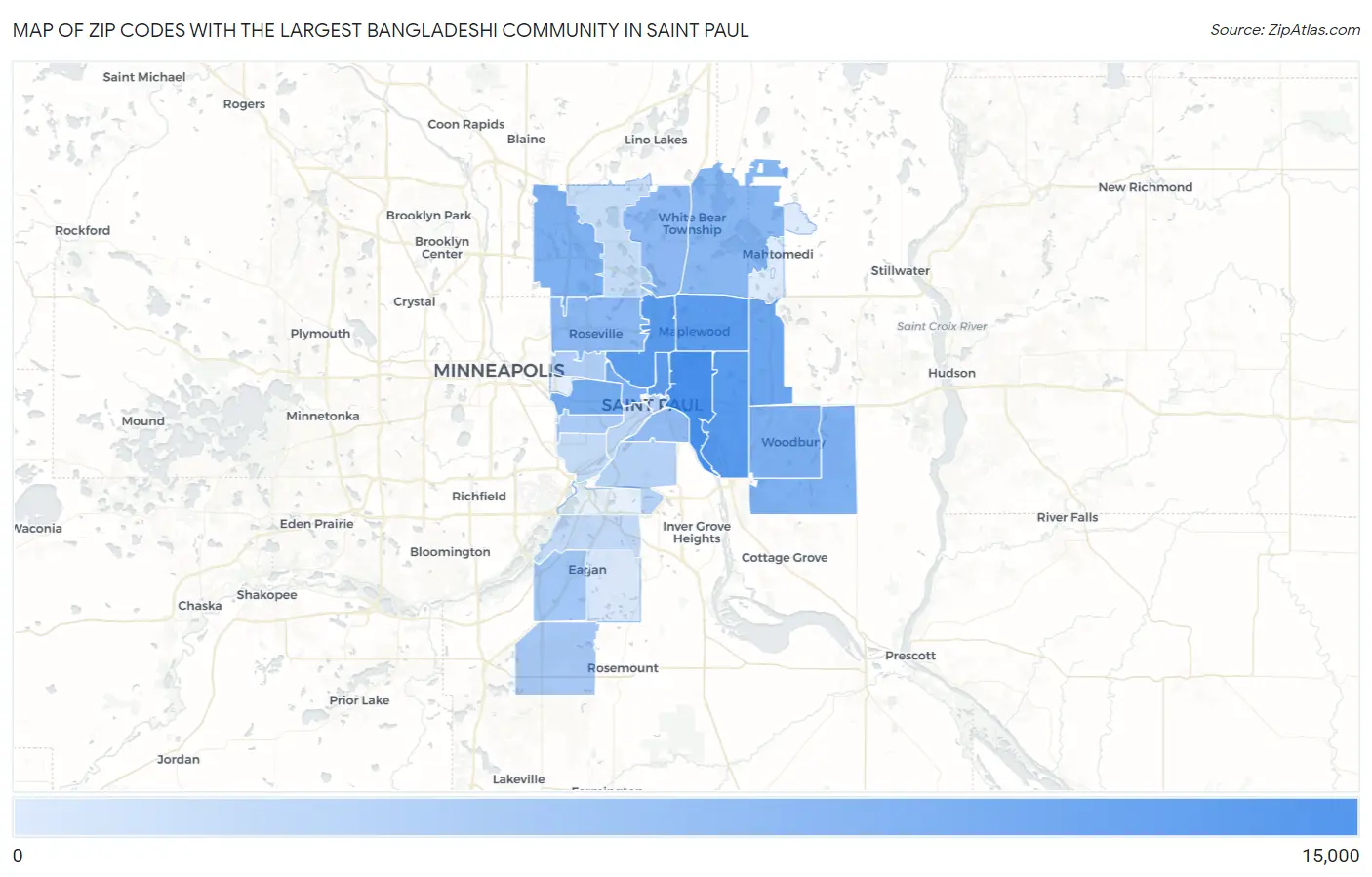 Zip Codes with the Largest Bangladeshi Community in Saint Paul Map