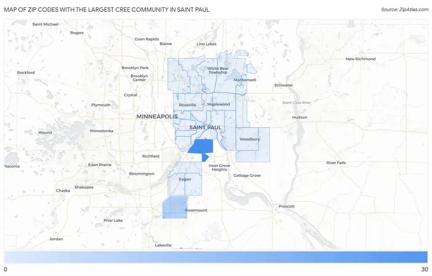 Zip Codes with the Largest Cree Community in Saint Paul Map