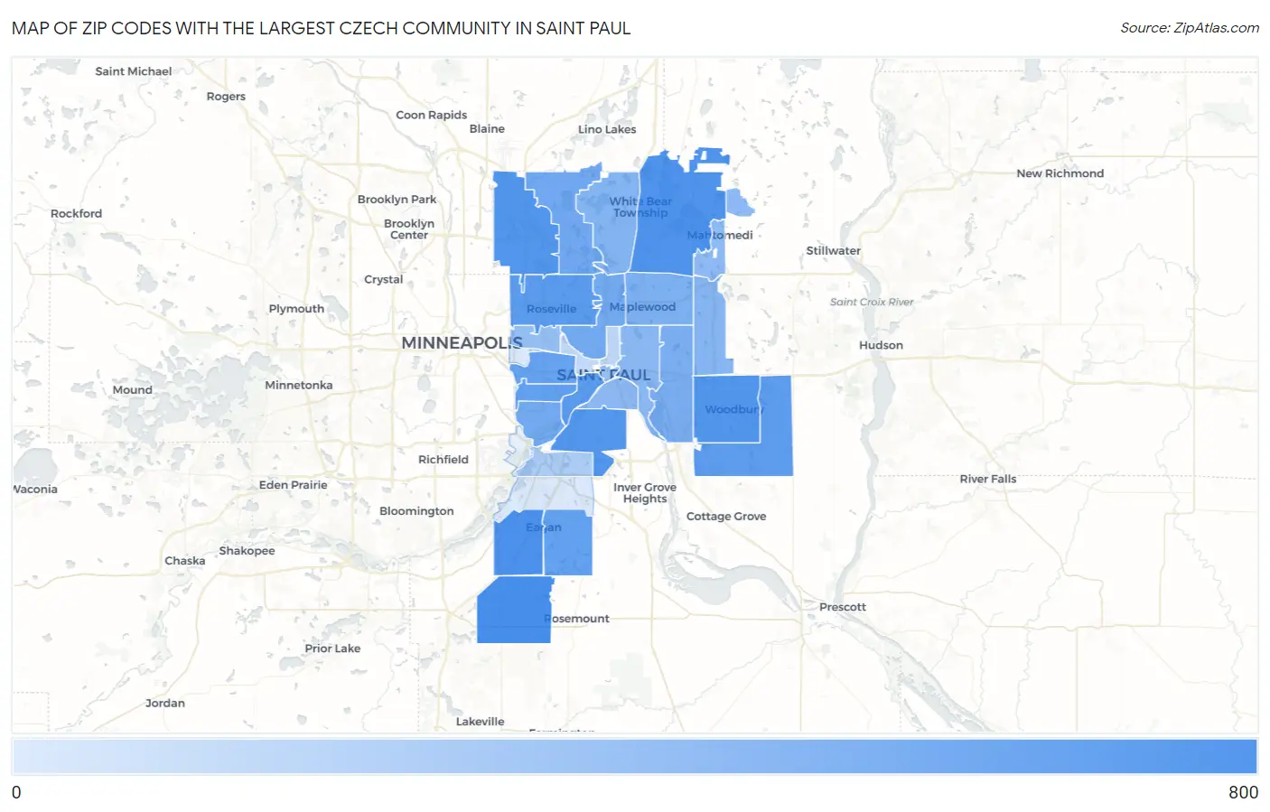 Zip Codes with the Largest Czech Community in Saint Paul Map