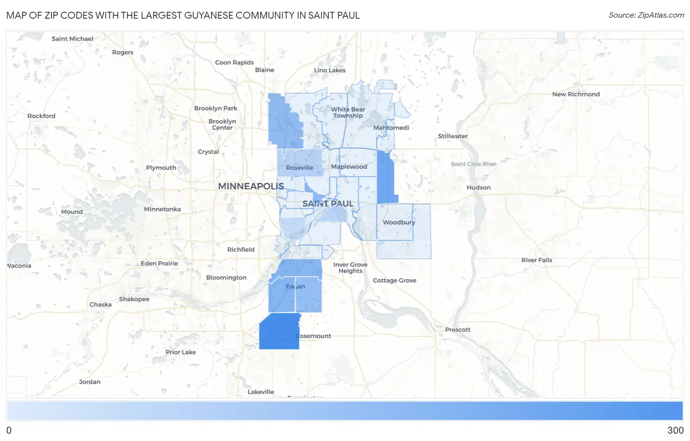 Zip Codes with the Largest Guyanese Community in Saint Paul Map