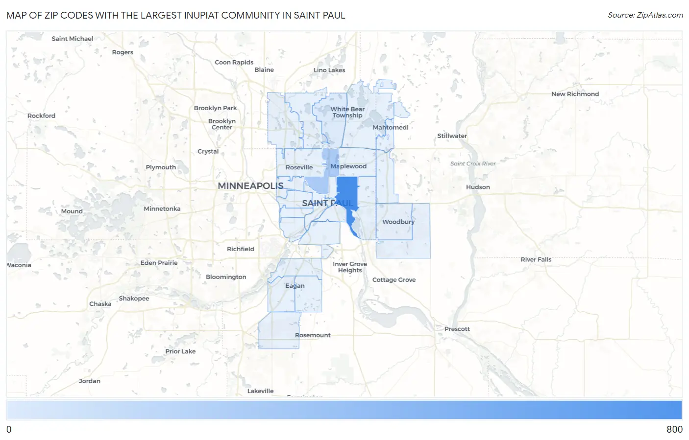 Zip Codes with the Largest Inupiat Community in Saint Paul Map
