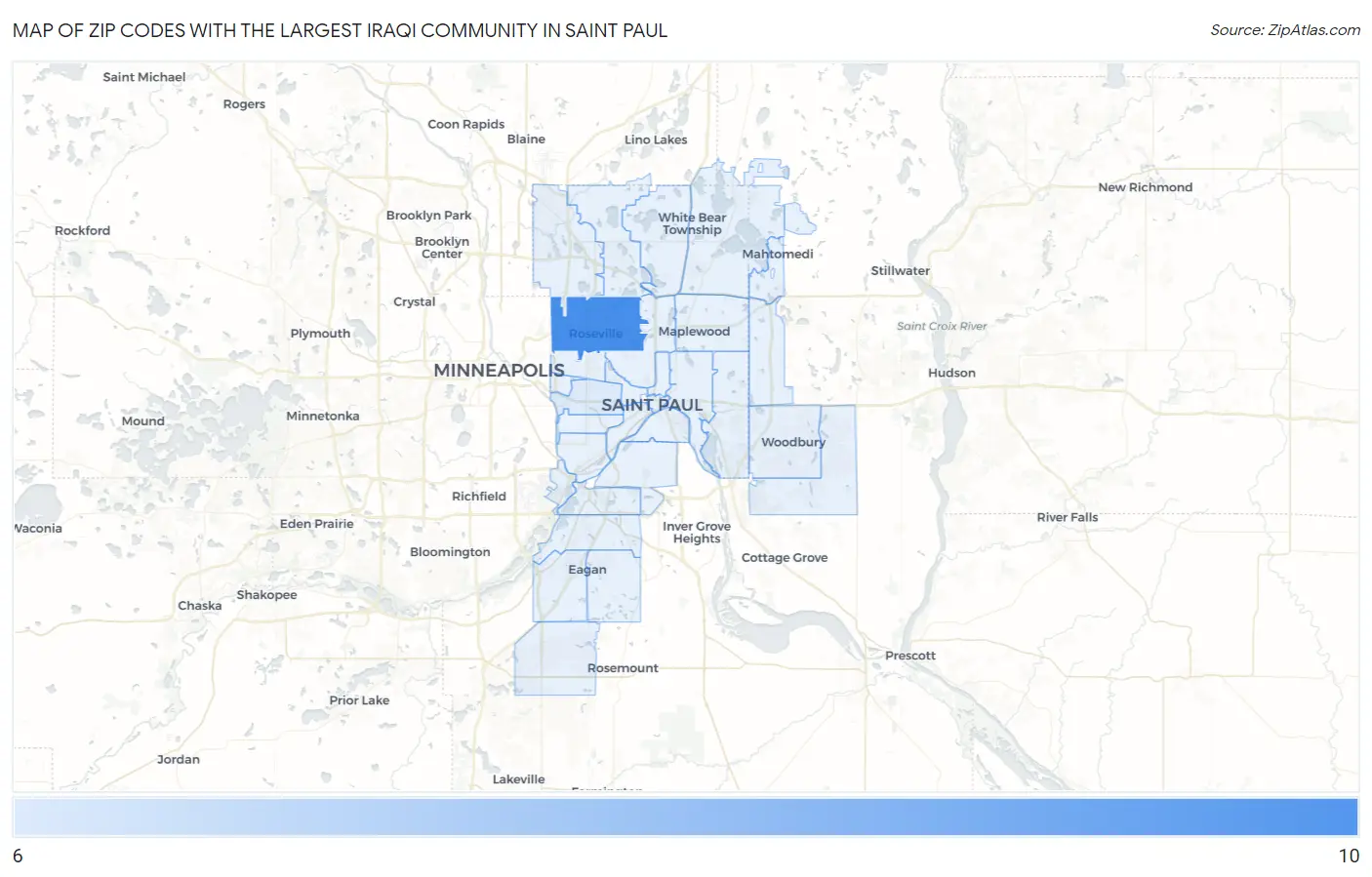 Zip Codes with the Largest Iraqi Community in Saint Paul Map