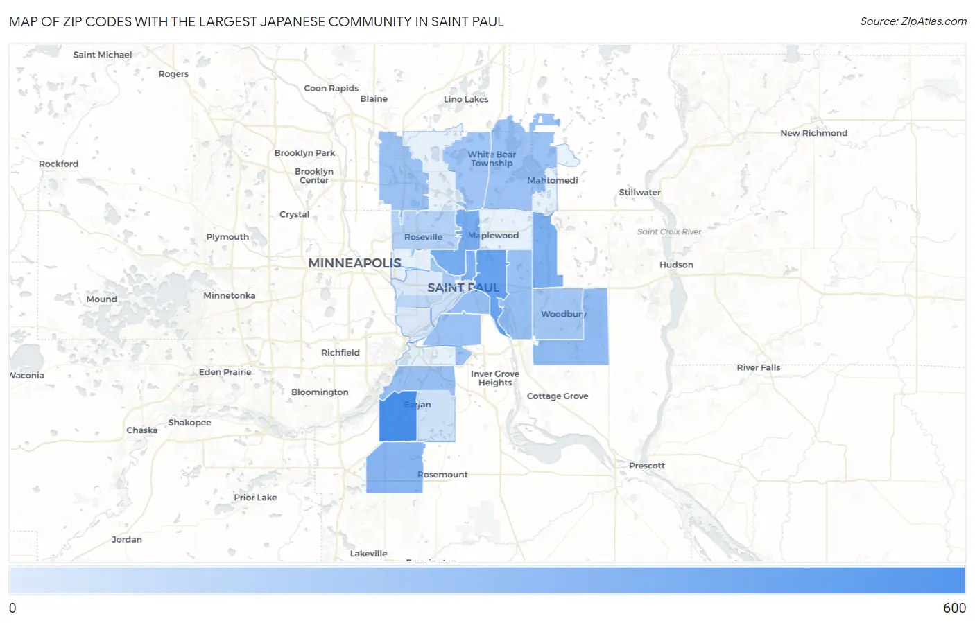 Zip Codes with the Largest Japanese Community in Saint Paul Map