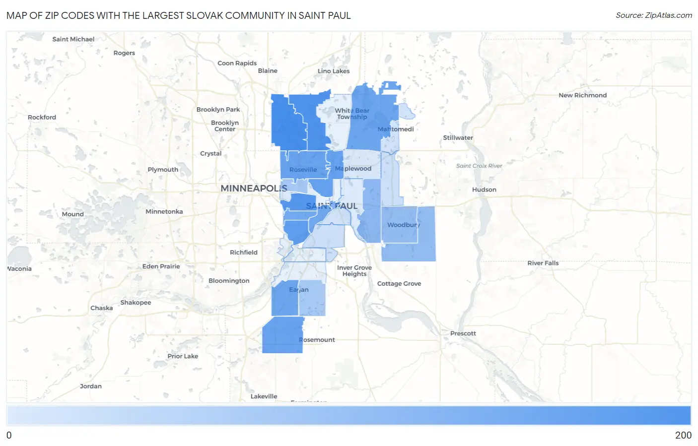 Zip Codes with the Largest Slovak Community in Saint Paul Map