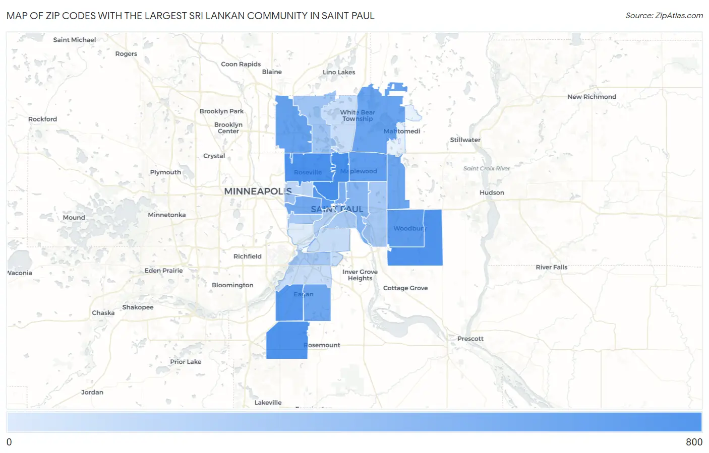 Zip Codes with the Largest Sri Lankan Community in Saint Paul Map
