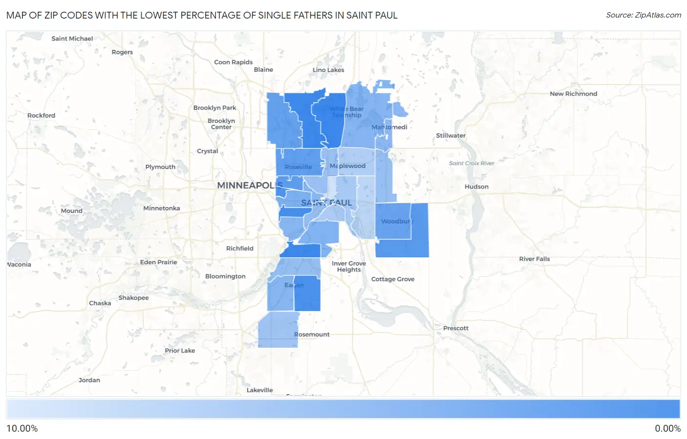 Zip Codes with the Lowest Percentage of Single Fathers in Saint Paul Map