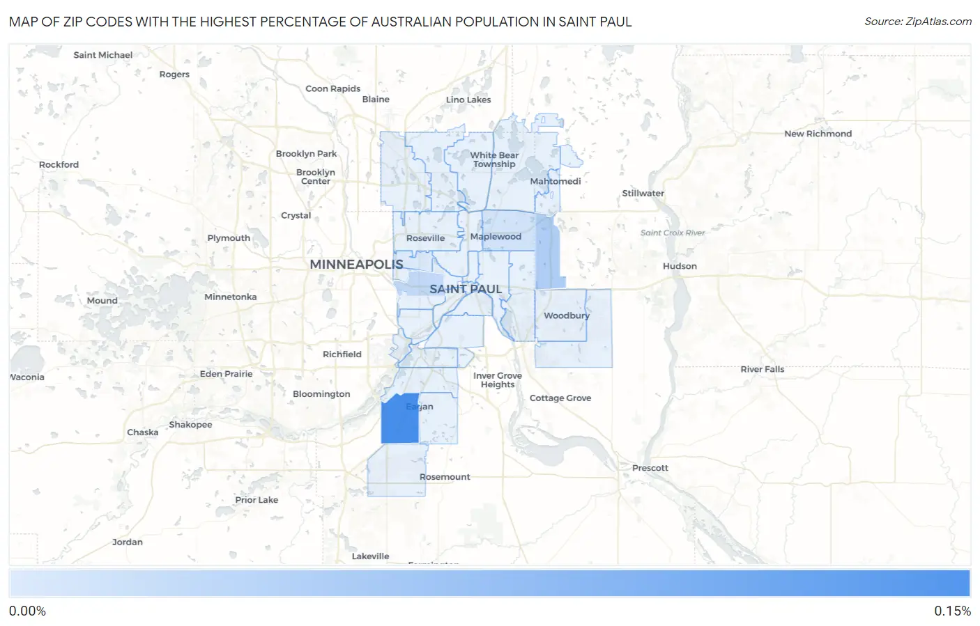 Zip Codes with the Highest Percentage of Australian Population in Saint Paul Map